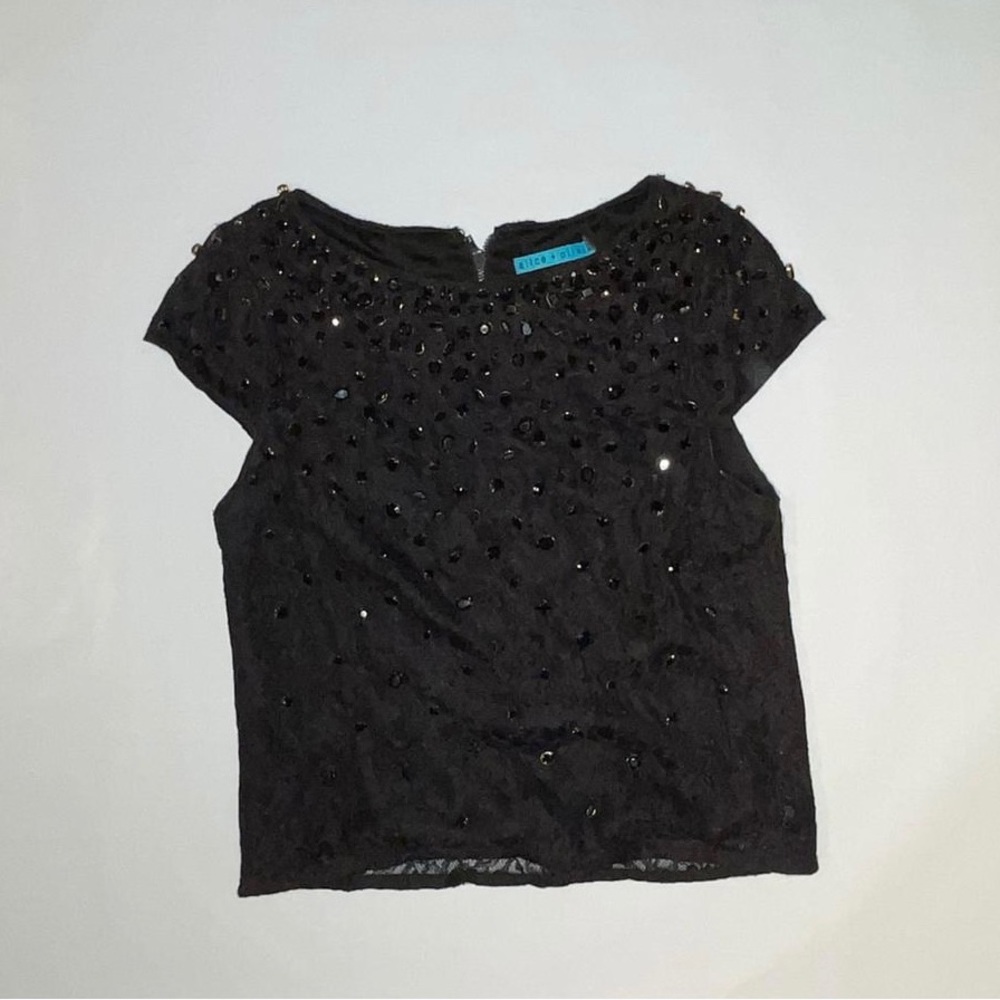 Alice and Olivia Black Lace Gem Embellished Top Small